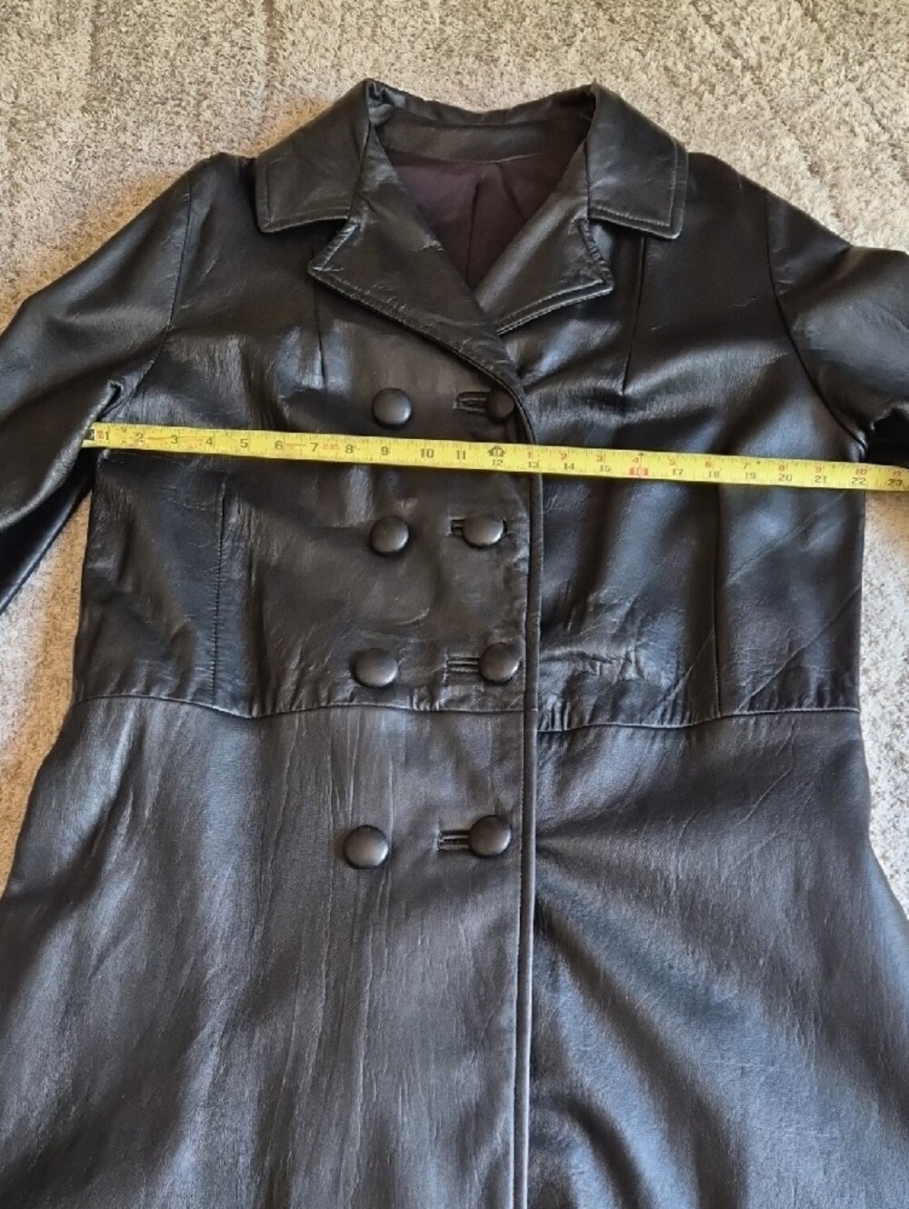 Black Double-Breasted Leather Coat Women's Size 18